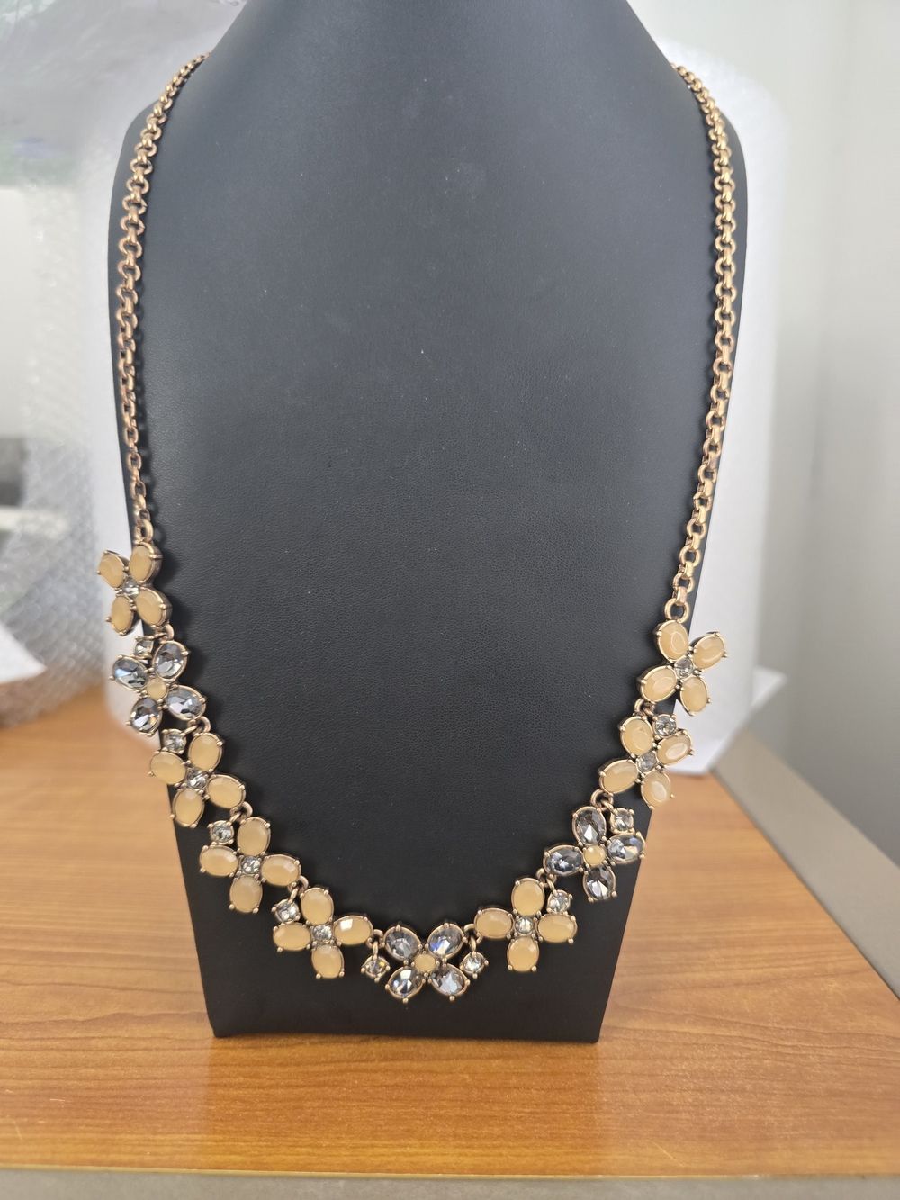 J.Crew Peach Nude & Smoky Gray Crystal Floral Statement Collar Necklace
